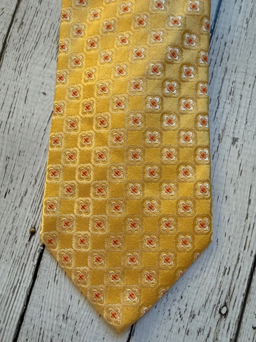 Boss Yellow Geometric Check Silk Tie